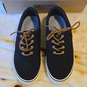 Sperry Men's Black Sneakers with Brown Laces